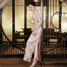 Beth and Brian Qipao-YS Floral embroidery, champagne wedding long Cheongsam