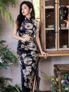 Beth and Brian Qipao-YS Old Shanghai style, sleeveless black long Cheongsam