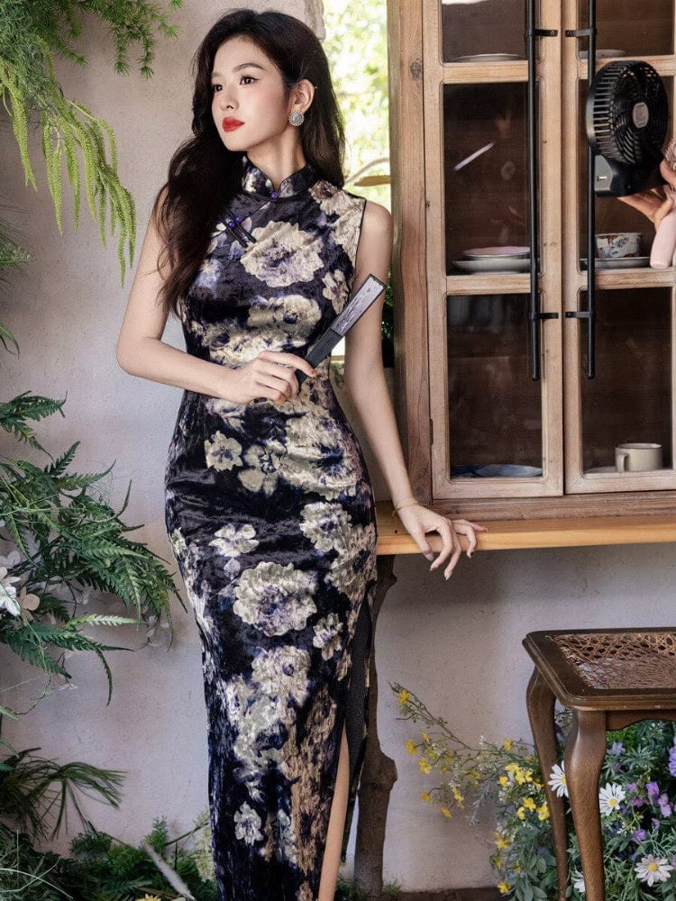 Beth and Brian Qipao-YS Old Shanghai style, sleeveless black long Cheongsam