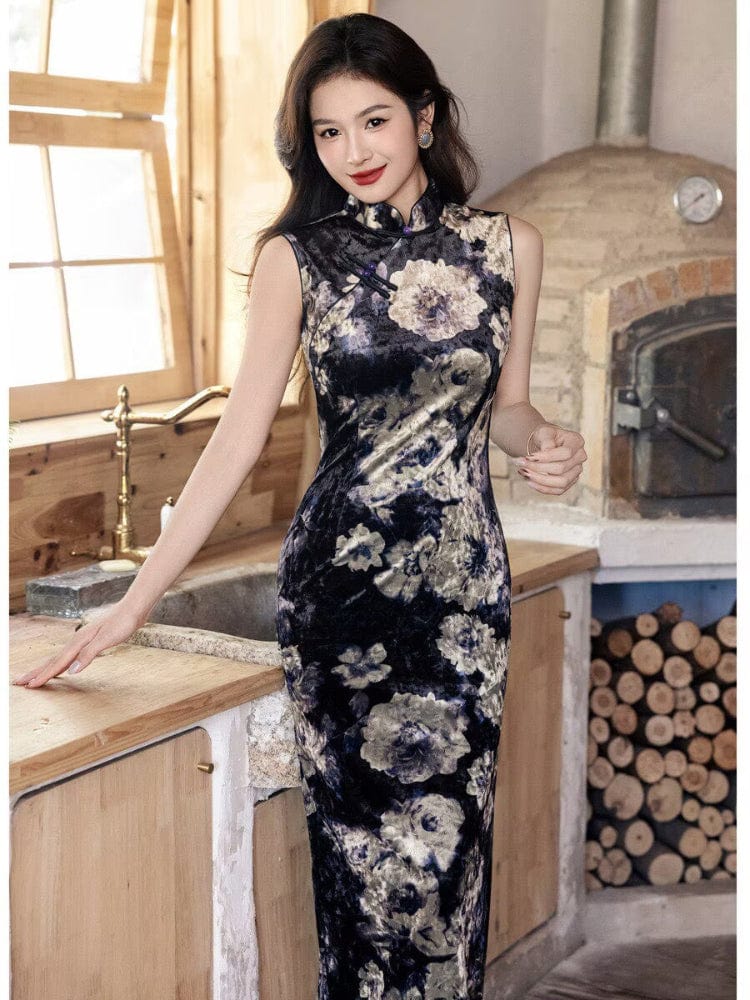 Beth and Brian Qipao-YS Old Shanghai style, sleeveless black long Cheongsam