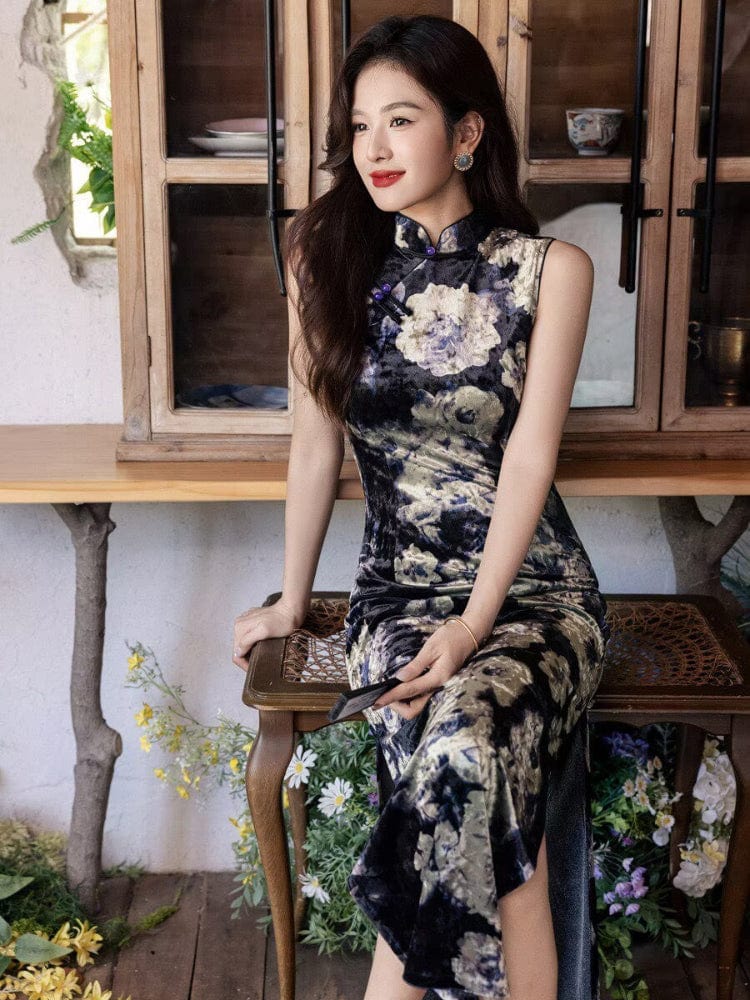 Beth and Brian Qipao-YS Old Shanghai style, sleeveless black long Cheongsam