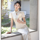 Beth and Brian Qipao-YS Floral pattern, jacquard fabric, midi Cheongsam with short sleeves