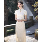 Beth and Brian Qipao-YS Floral pattern, jacquard fabric, midi Cheongsam with short sleeves