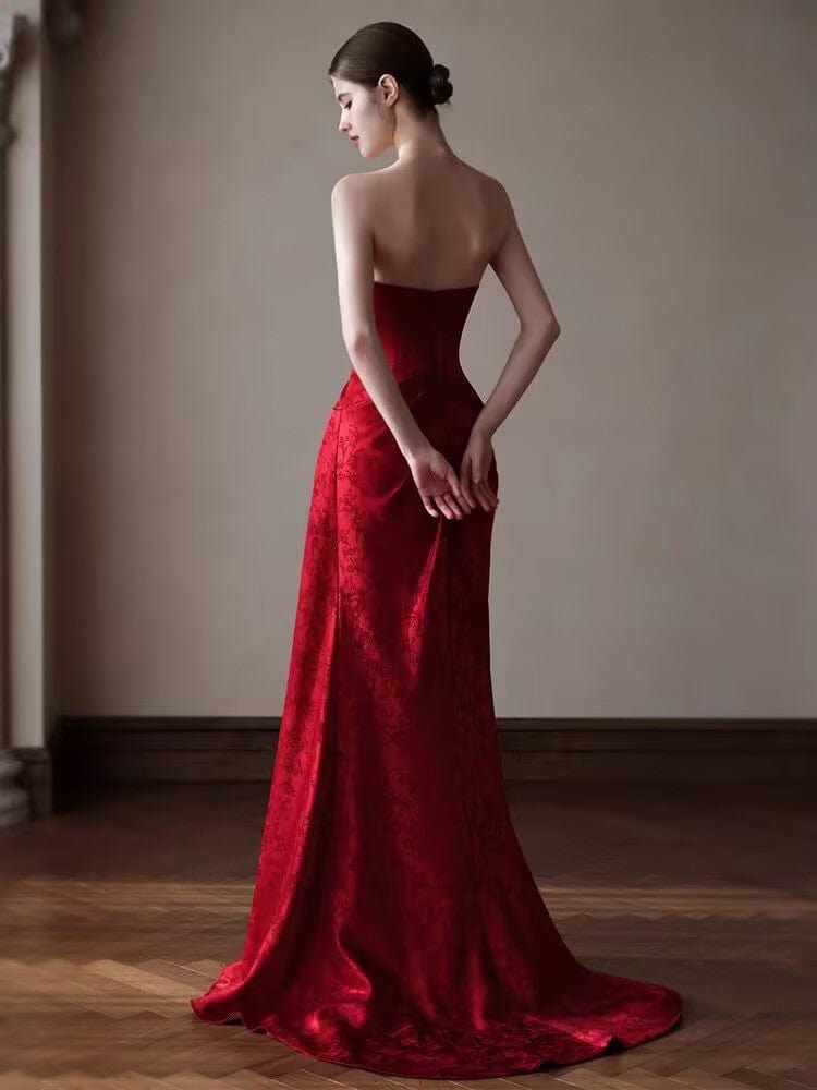 Beth and Brian Qipao-QHM Tube top, New Chinese style (新中式), floral wedding floor length Cheongsam