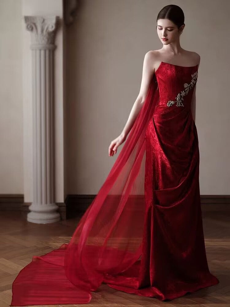 Beth and Brian Qipao-QHM Tube top, New Chinese style (新中式), floral wedding floor length Cheongsam