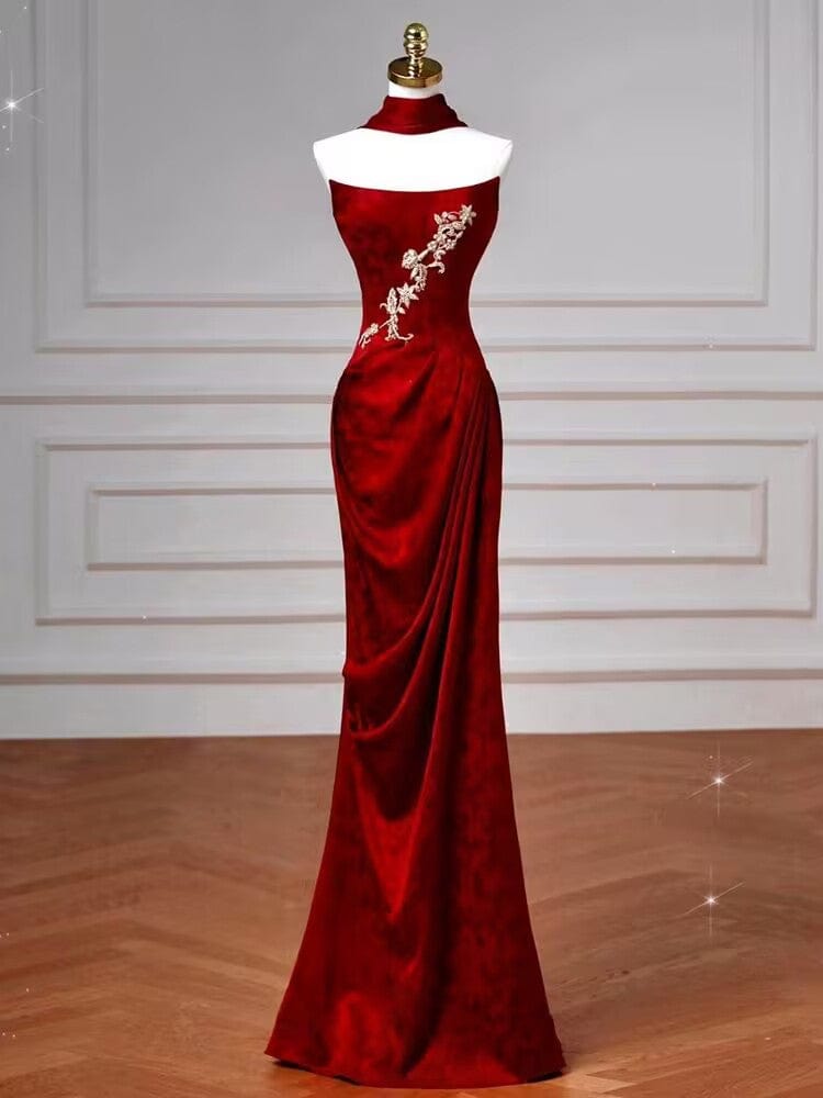 Beth and Brian Qipao-QHM Tube top, New Chinese style (新中式), floral wedding floor length Cheongsam