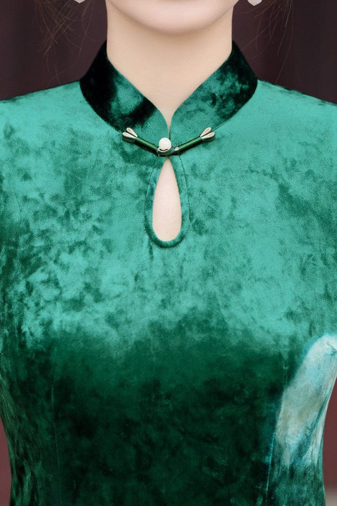 Beth and Brian Qipao-GSJ Sleeveless, water-drop collar, velvet long Cheongsam