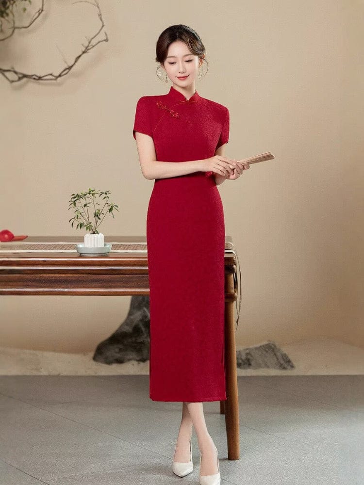 Beth and Brian Qipao-GSJ Qipao for wedding, floral pattern red long Qipao