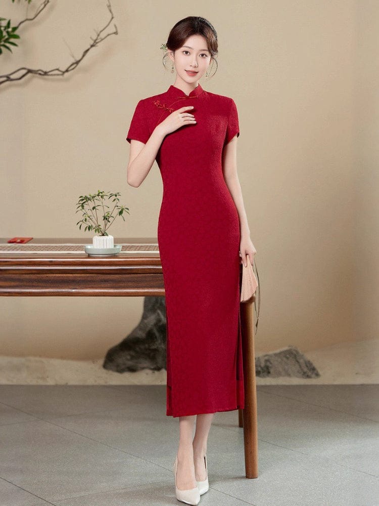 Beth and Brian Qipao-GSJ Qipao for wedding, floral pattern red long Qipao