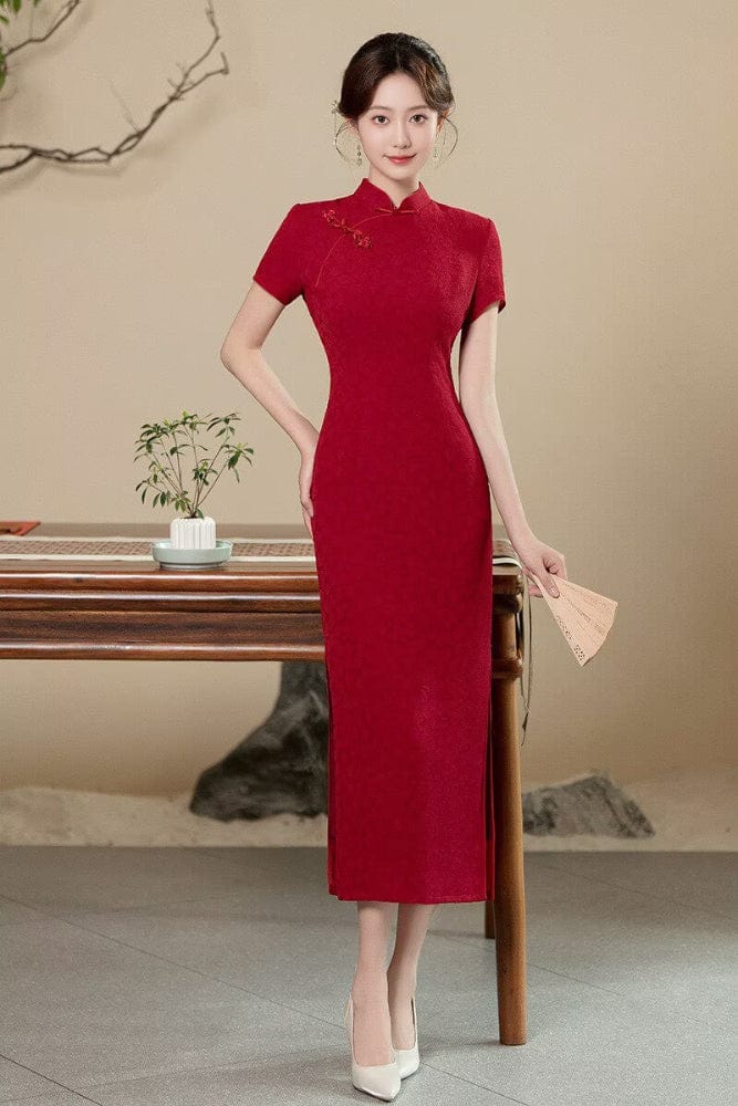 Beth and Brian Qipao-GSJ Qipao for wedding, floral pattern red long Qipao