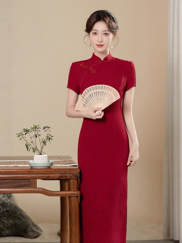 Beth and Brian Qipao-GSJ Qipao for wedding, floral pattern red long Qipao
