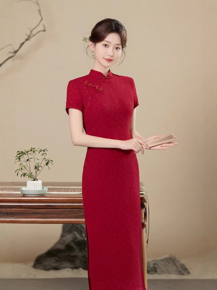 Beth and Brian Qipao-GSJ Qipao for wedding, floral pattern red long Qipao