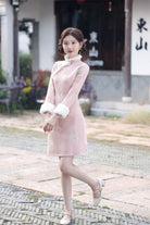 Beth and Brian Qipao-SYK Winter collection, A line, Faux Cashmere Fleece-Lined Thickened Cheongsam