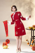 Beth and Brian Qipao-SYK Winter collection, A line, Faux Cashmere Fleece-Lined Thickened Cheongsam