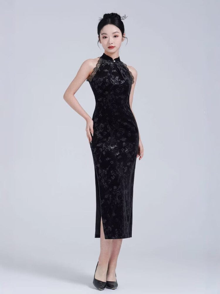 Beth and Brian Qipao-YM Old Shanghai style, sleeveless black midi Cheongsam