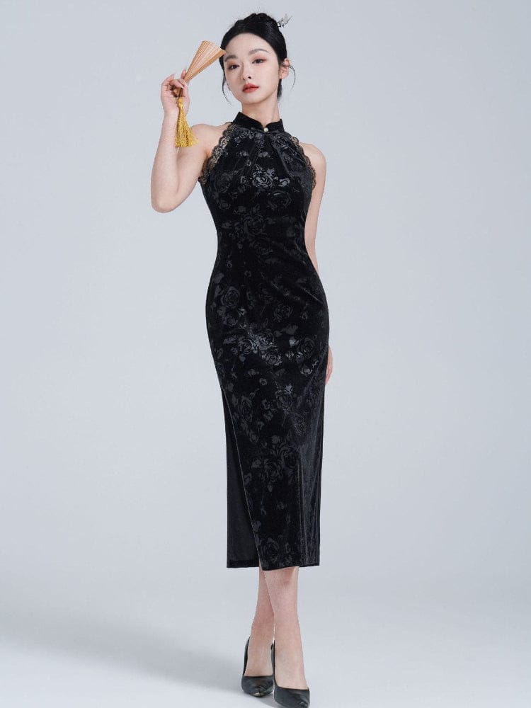 Beth and Brian Qipao-YM Old Shanghai style, sleeveless black midi Cheongsam