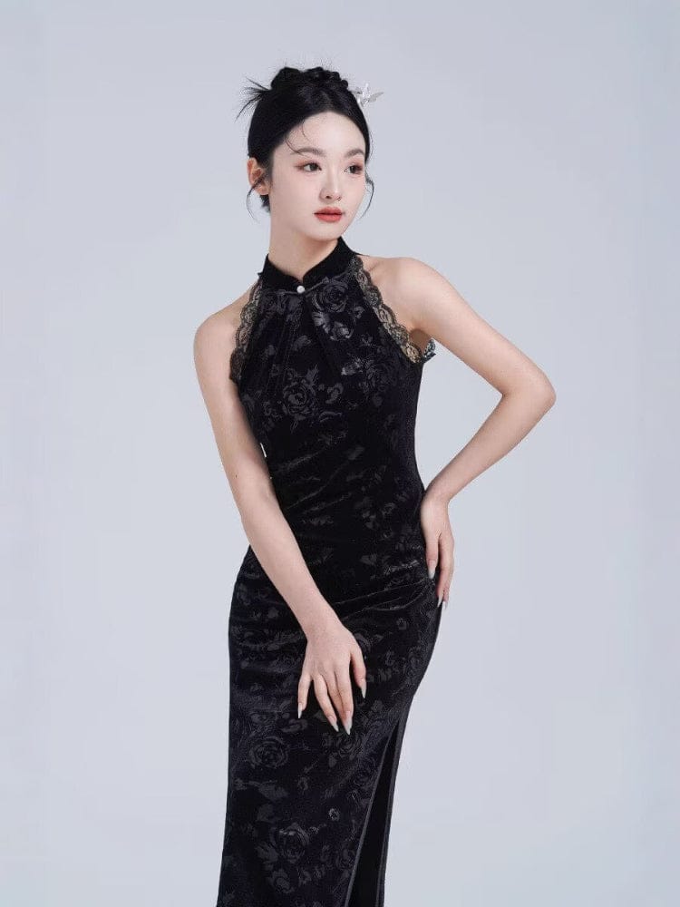 Beth and Brian Qipao-YM Old Shanghai style, sleeveless black midi Cheongsam