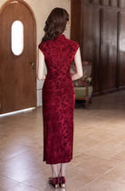 Beth and Brian Qipao-SYK Flocking fabric, floral pattern long Cheongsam