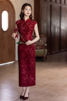 Beth and Brian Qipao-SYK Flocking fabric, floral pattern long Cheongsam