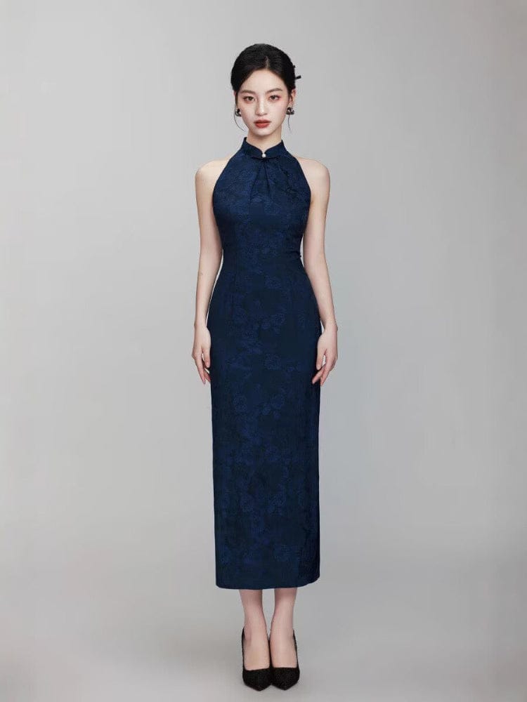 Beth and Brian Qipao-YM Sleeveless, floral jacquard long Cheongsam
