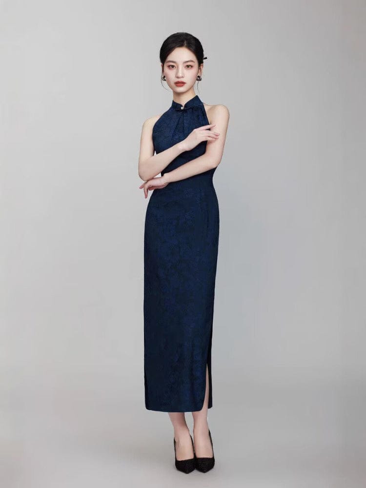 Beth and Brian Qipao-YM Sleeveless, floral jacquard long Cheongsam