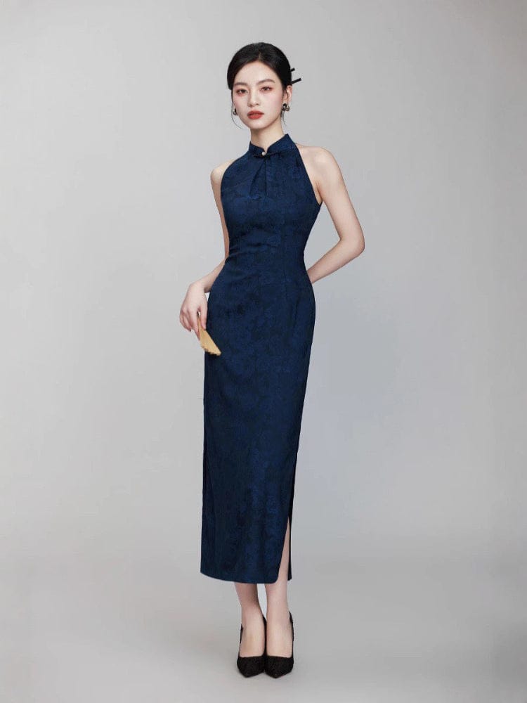 Beth and Brian Qipao-YM Sleeveless, floral jacquard long Cheongsam