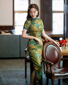 Beth and Brian Qipao-YM Old Shanghai style, hualuo satin, floral long Cheongsam