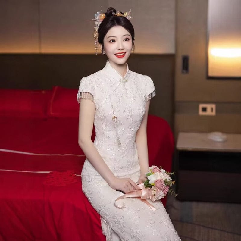 Beth and Brian Qipao-XHZ Floral pattern, Chinese tradional lace midi Cheongsam