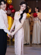 Beth and Brian Qipao-LSB Floral pattern, jacquard fabric, pink midi Cheongsam