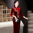 Beth and Brian Qipao-QDD Floral pattern, velvet midi plus size Cheongsam for mothers