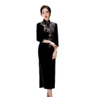 Beth and Brian Qipao-QDD Floral pattern, velvet midi plus size Cheongsam for mothers