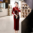 Beth and Brian Qipao-QDD Floral pattern, velvet midi plus size Cheongsam for mothers
