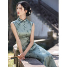 Beth and Brian Qipao-YM New Chinese style (新中式), bamboo leaf pattern, green long Cheongsam