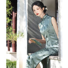 Beth and Brian Qipao-YM New Chinese style (新中式), bamboo leaf pattern, green long Cheongsam