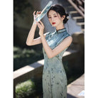 Beth and Brian Qipao-YM New Chinese style (新中式), bamboo leaf pattern, green long Cheongsam