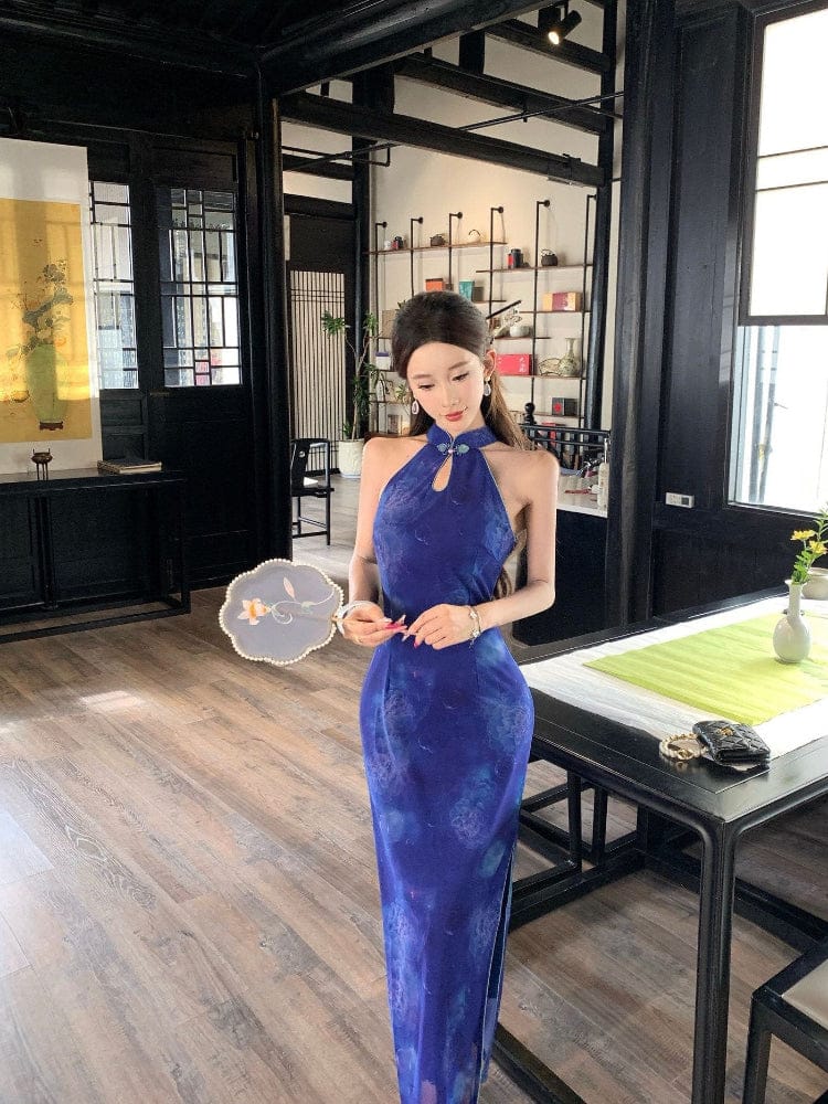 Beth and Brian Qipao-SS Sleeveless, floral mesh long Cheongsam