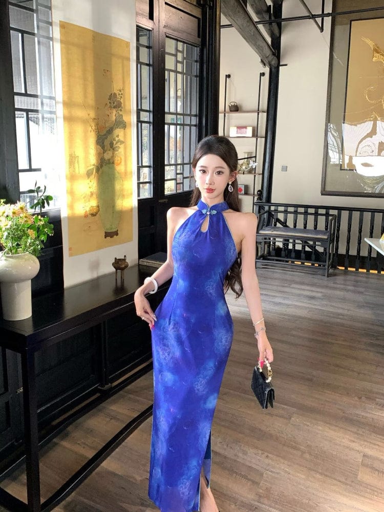 Beth and Brian Qipao-SS Sleeveless, floral mesh long Cheongsam