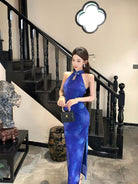 Beth and Brian Qipao-SS Sleeveless, floral mesh long Cheongsam