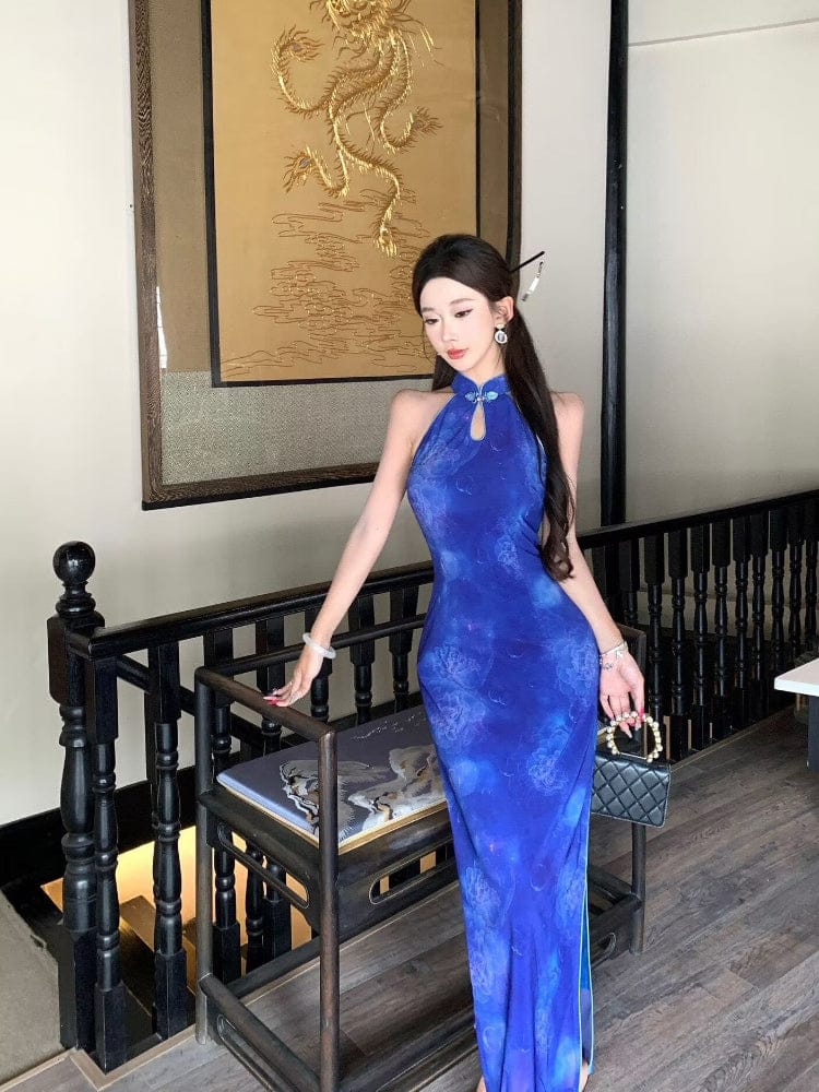 Beth and Brian Qipao-SS Sleeveless, floral mesh long Cheongsam