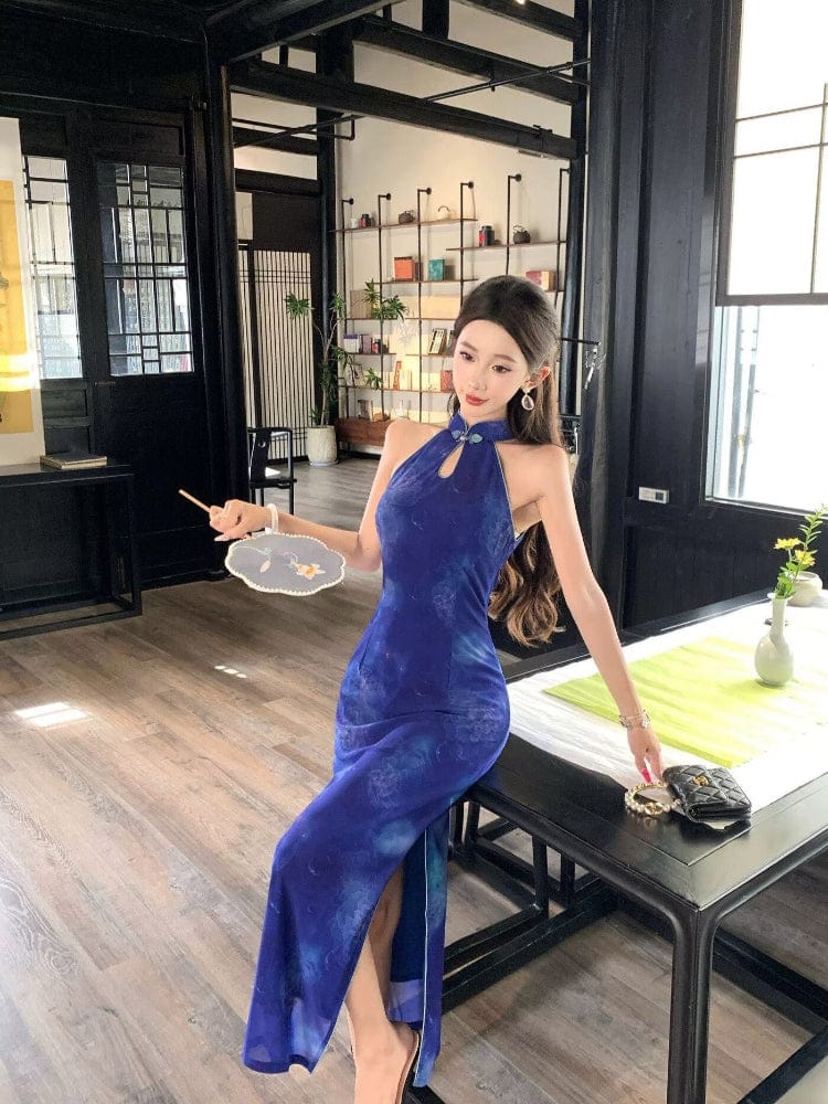 Beth and Brian Qipao-SS Sleeveless, floral mesh long Cheongsam