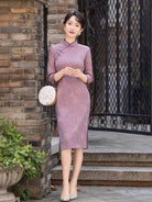 Beth and Brian Qipao-FS Floral pattern, jacquard fabric, midi plus size Cheongsam