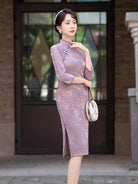 Beth and Brian Qipao-FS Floral pattern, jacquard fabric, midi plus size Cheongsam