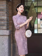 Beth and Brian Qipao-FS Floral pattern, jacquard fabric, midi plus size Cheongsam