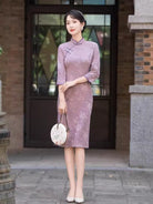 Beth and Brian Qipao-FS Floral pattern, jacquard fabric, midi plus size Cheongsam