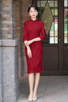 Beth and Brian Qipao-FS Floral pattern, jacquard fabric, midi plus size Cheongsam