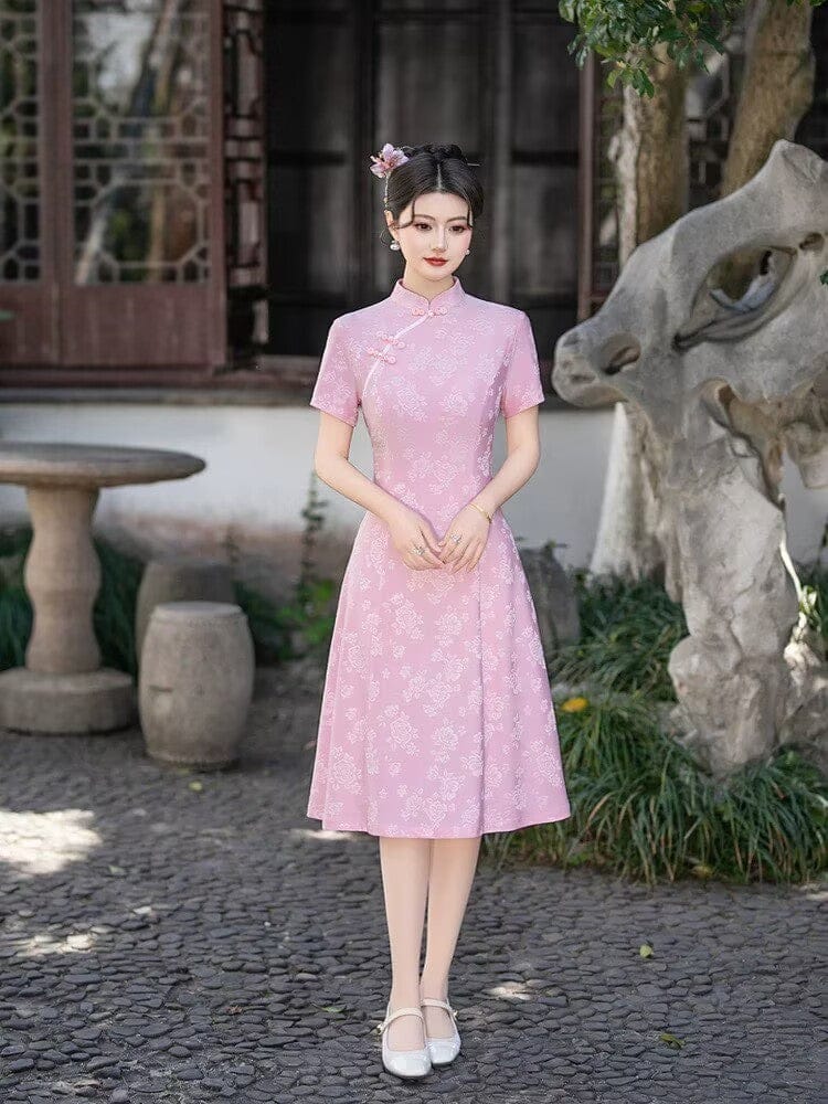 Beth and Brian Qipao-FS A-line, jacquard midi plus size Cheongsam