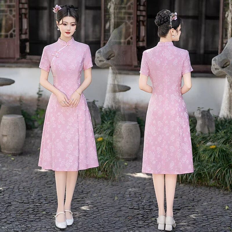 Beth and Brian Qipao-FS A-line, jacquard midi plus size Cheongsam