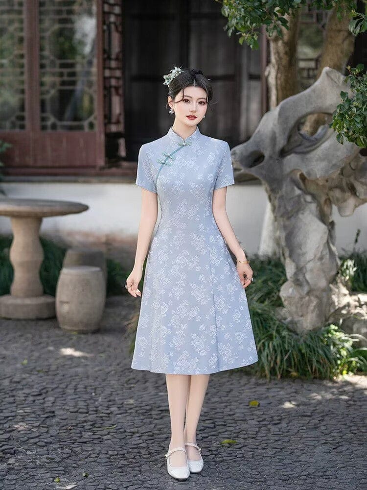 Beth and Brian Qipao-FS A-line, jacquard midi plus size Cheongsam