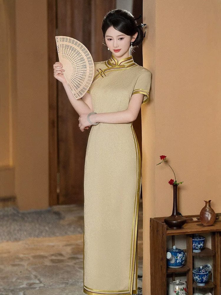 Beth and Brian Qipao-HQ Graduations Champagne Long Cheongsam