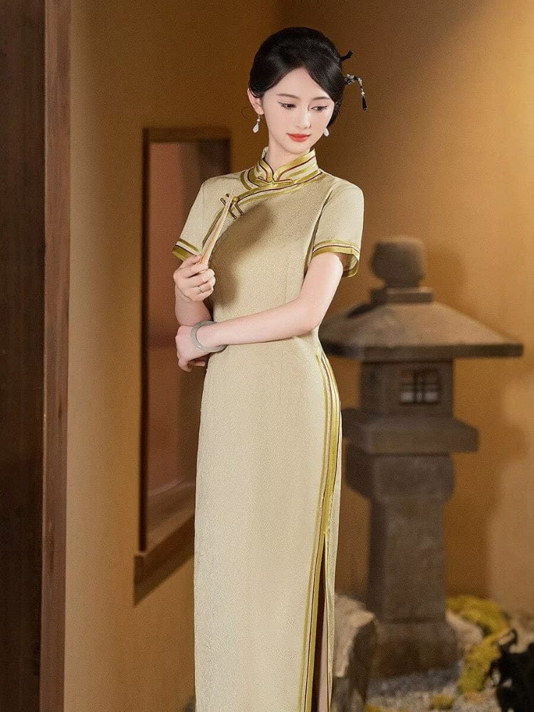 Beth and Brian Qipao-HQ Graduations Champagne Long Cheongsam